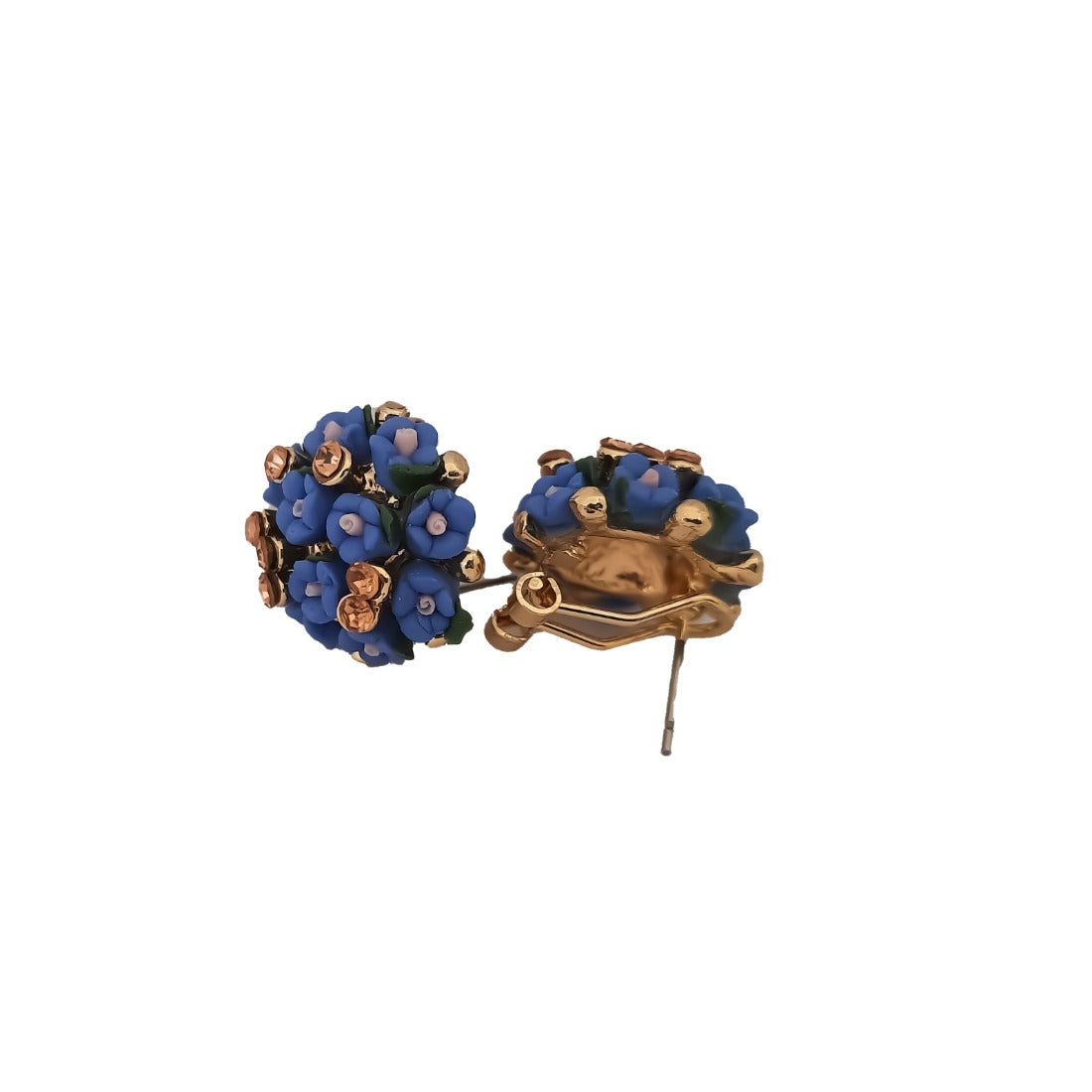 Women's Metal White Ceramic And Stones Gold Plated Stud (Blue) - GillKart