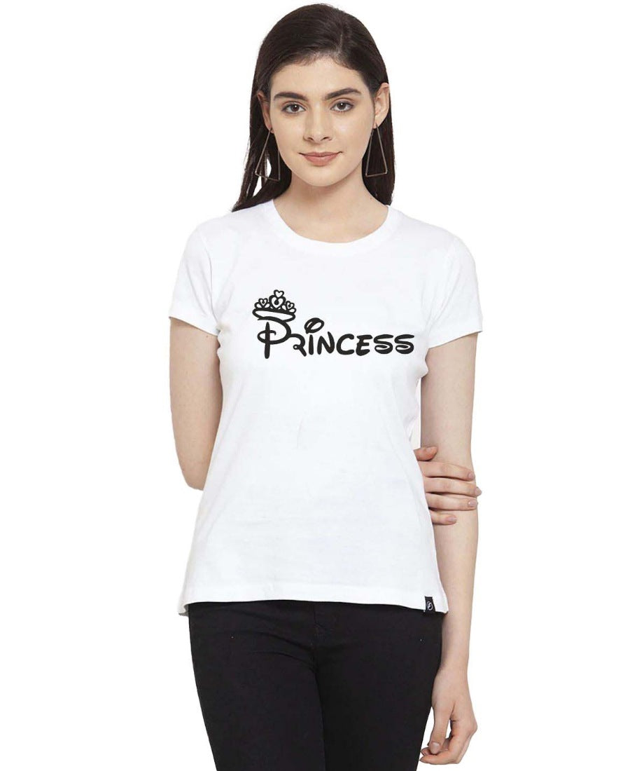 Women's Cotton Blend Princess Printed T-Shirt (White) - GillKart