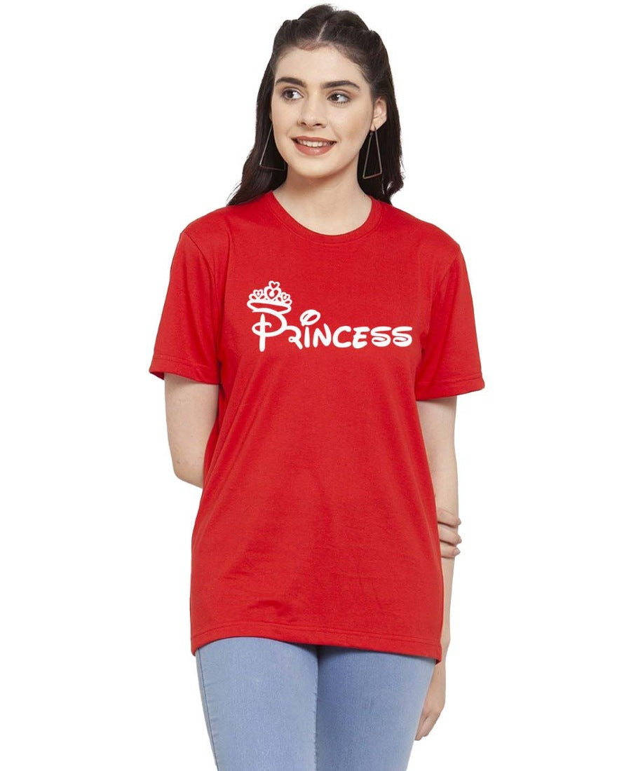 Women's Cotton Blend Princess Printed T-Shirt (Red) - GillKart