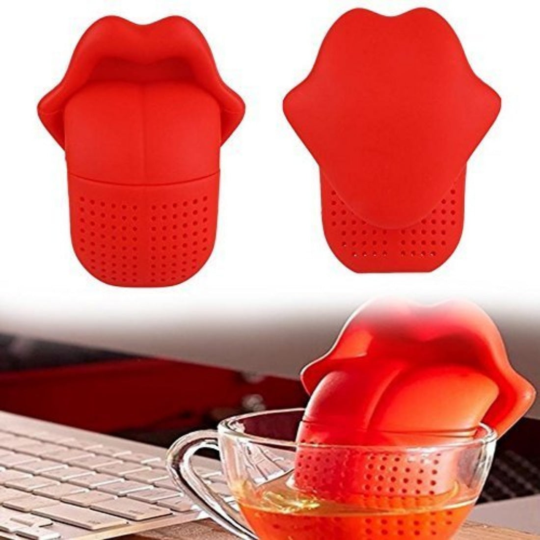Tongue Shaped Big Lips Tea Maker Food Grade Silicone Tea Strainer (Assorted) - GillKart