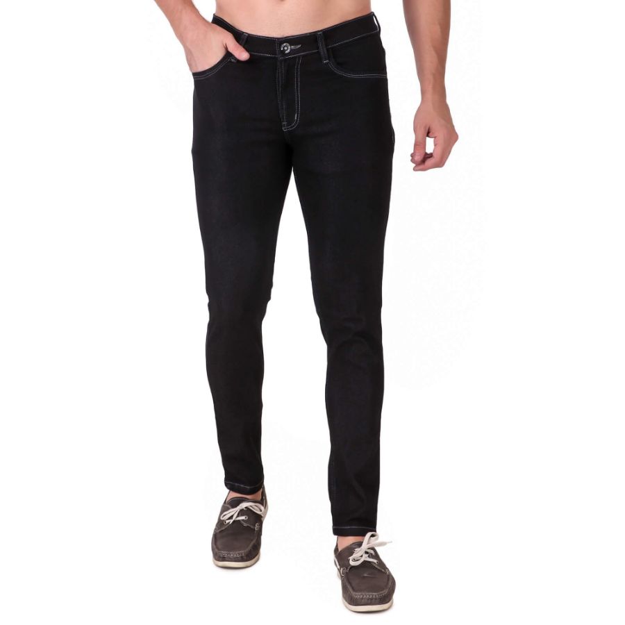 Men's Slim Fit Denim Mid Rise Stretchable Jeans (Black) - GillKart