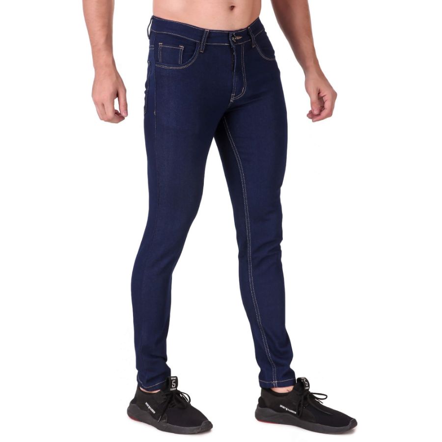 Men's Slim Fit Denim Mid Rise Stretchable Jeans (Blue) - GillKart