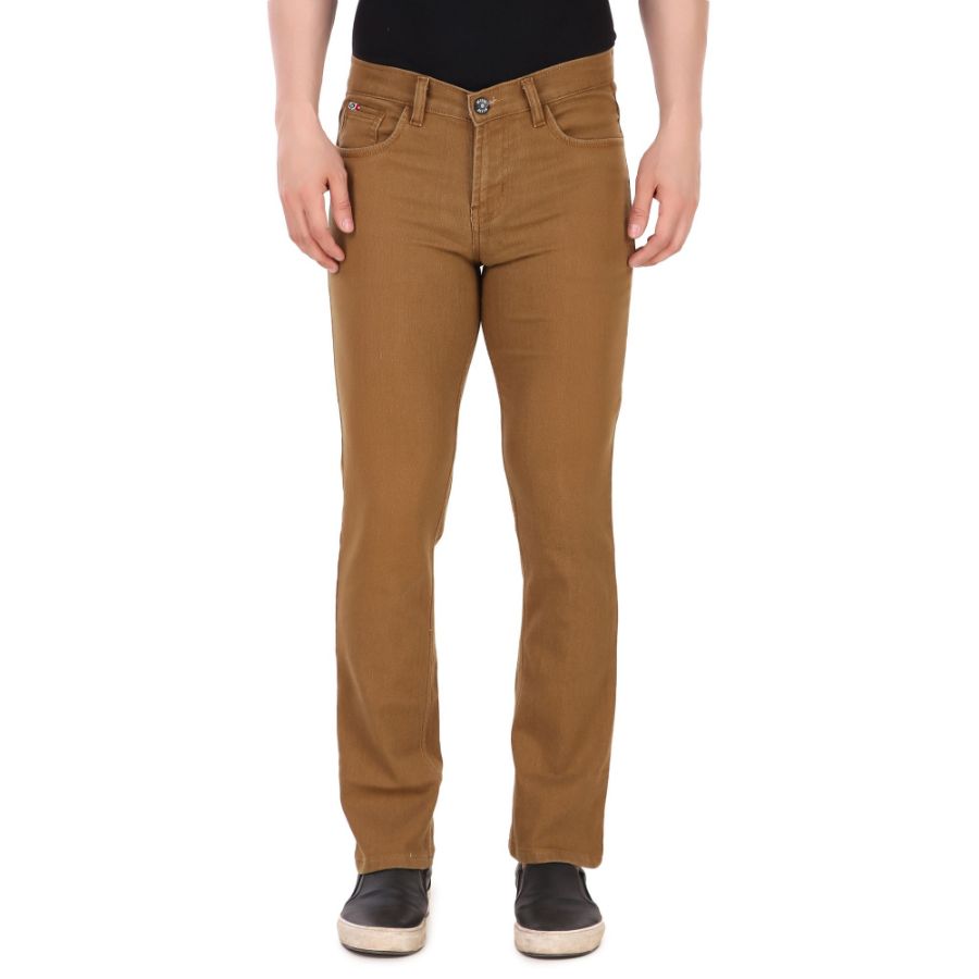 Men's straight fit khaki denim high rise bootcut stretchable jeans, regular machine wash recommended