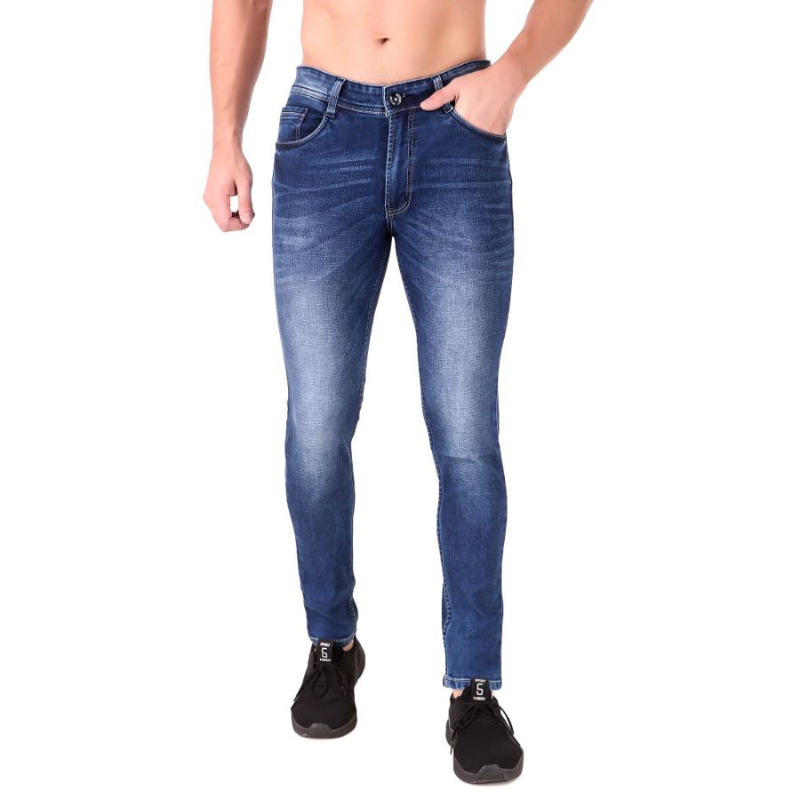 Men's Slim Fit Denim Mid Rise Jeans (Dark Blue) - GillKart