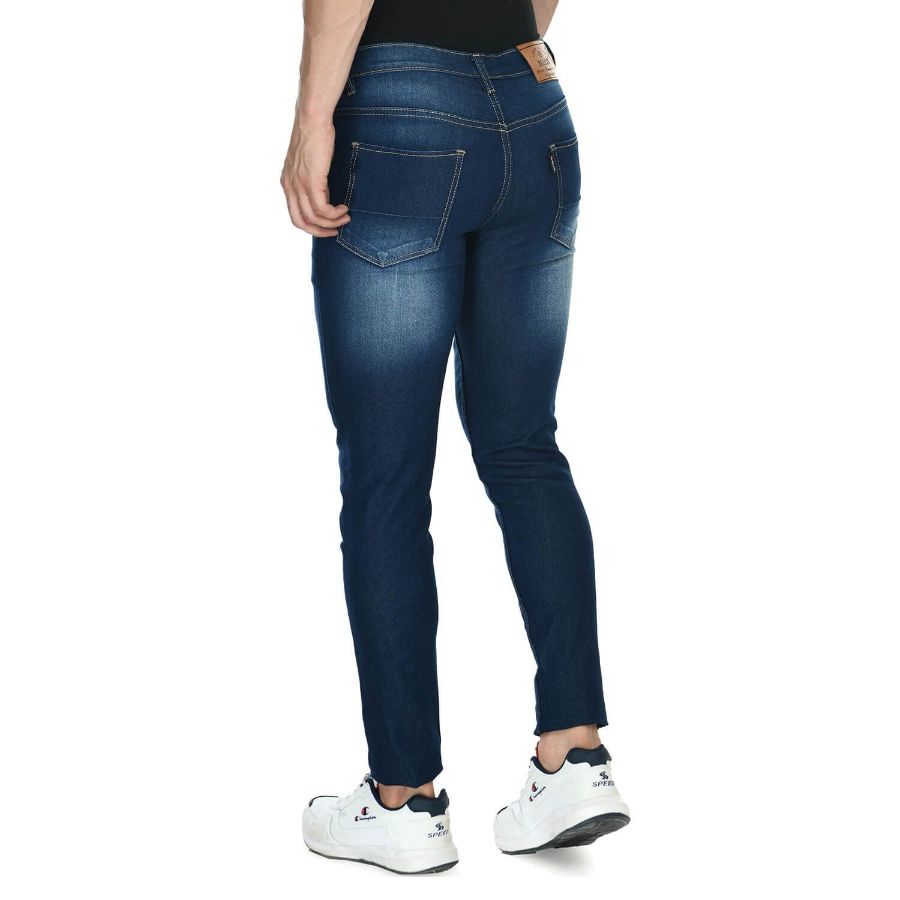 Men's Skinny Fit Denim Mid Rise Jeans (Blue) - GillKart