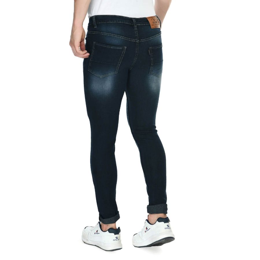 Men's Skinny Fit Denim Mid Rise Jeans (Dark Blue) - GillKart