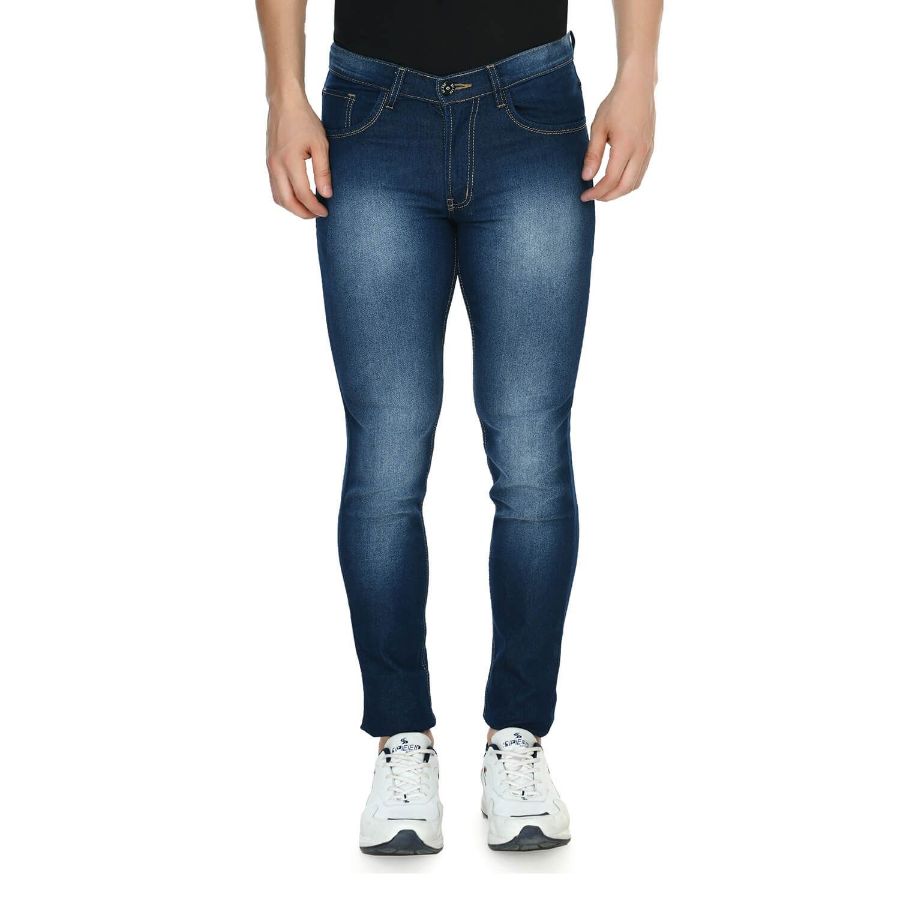 Men's Skinny Fit Denim Mid Rise Jeans (Blue) - GillKart