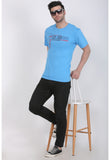 Men's Cotton Jersey Round Neck Printed Tshirt (Turquoise Blue) - GillKart