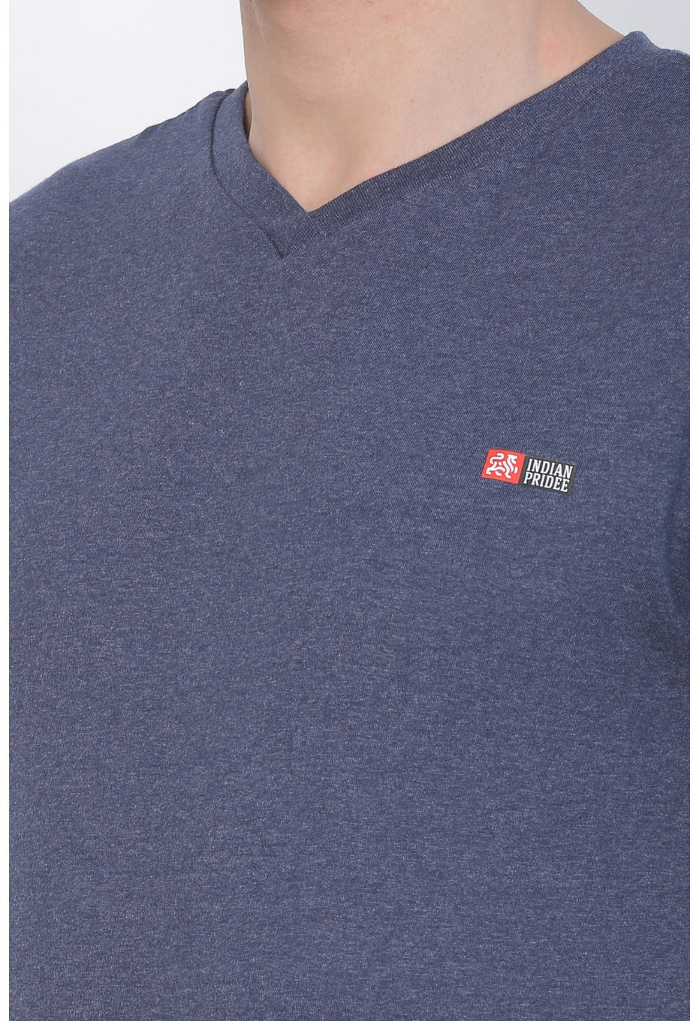 Men's Cotton Jersey V Neck Plain Tshirt (Blue Melange) - GillKart
