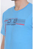 Men's Cotton Jersey Round Neck Printed Tshirt (Turquoise Blue) - GillKart