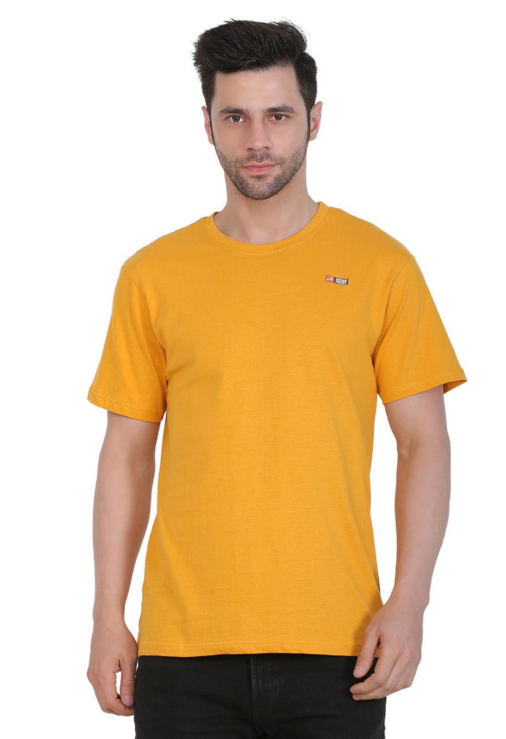Men's Cotton Jersey Round Neck Plain Tshirt (Mustard Yellow) - GillKart