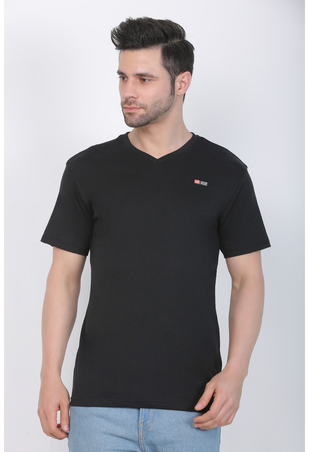 Men's Cotton Jersey V Neck Plain Tshirt (Black) - GillKart
