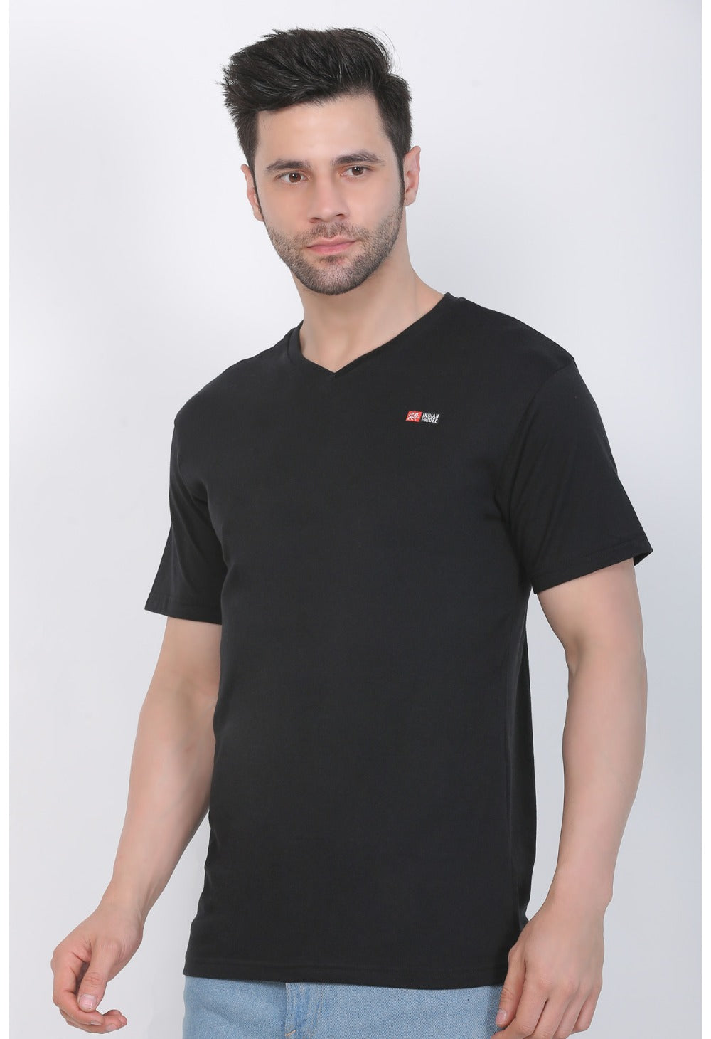 Men's Cotton Jersey V Neck Plain Tshirt (Black) - GillKart