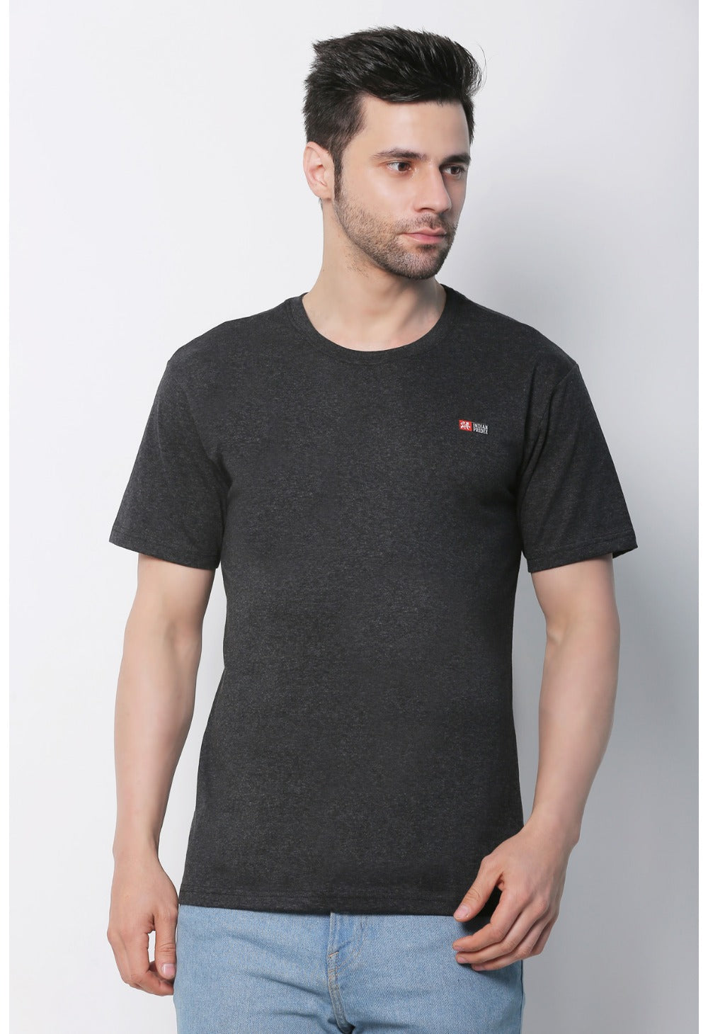 Men's Cotton Jersey Round Neck Plain Tshirt (Charcoal Melange) - GillKart