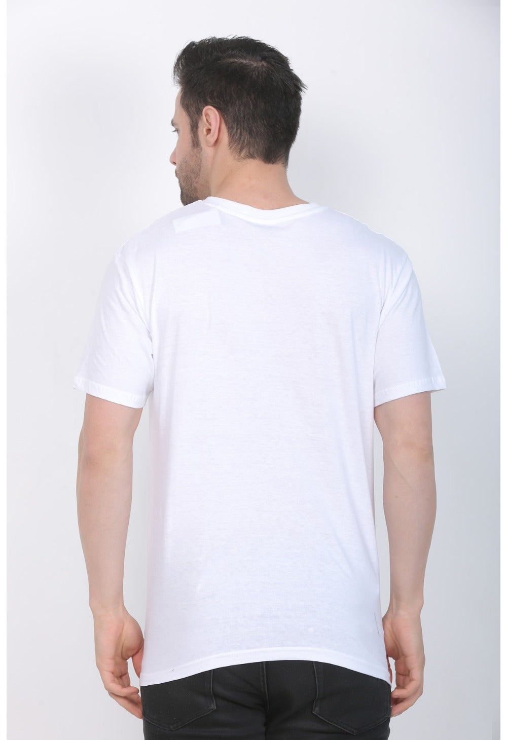 Men's Cotton Jersey V Neck Plain Tshirt (White) - GillKart