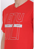 Men's Cotton Jersey V Neck Printed Tshirt (Red) - GillKart