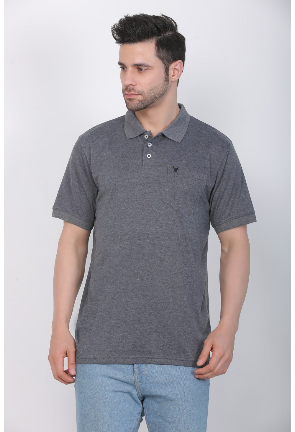 Men's Poly Viscose Polo Plain Tshirt (Charcoal Melange) - GillKart