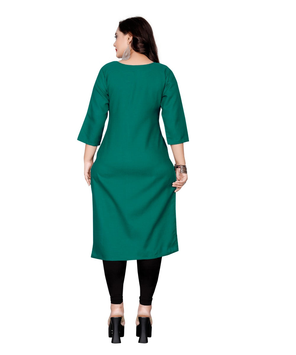 Women's Cotton Soild Straight Kurti (Green) - GillKart