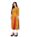 Women's Cotton Print with Foil Frontslit Kurti (Mustard Yellow) - GillKart