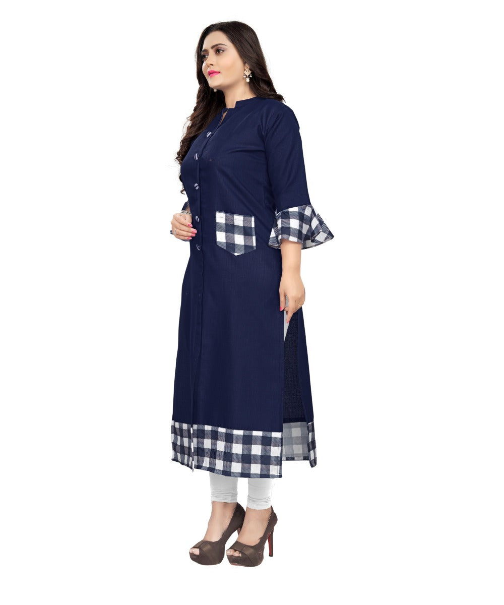 Women's Cotton Digital Printed Straight Kurti (Navy Blue) - GillKart