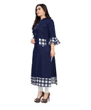 Women's Cotton Digital Printed Straight Kurti (Navy Blue) - GillKart