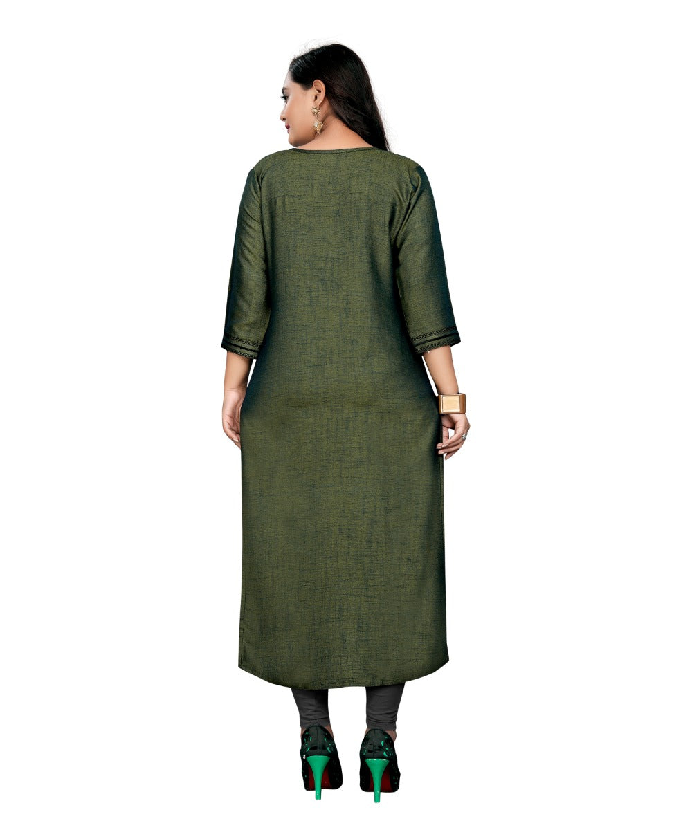 Women's Cotton Embroidery Straight Kurti (Green) - GillKart