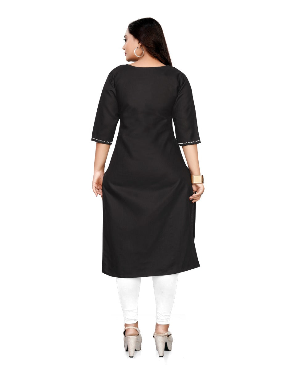 Women's Cotton Soild A-Line Kurti (Black) - GillKart