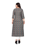 Women's Cotton Print with Foil Frontslit Kurti (Grey) - GillKart