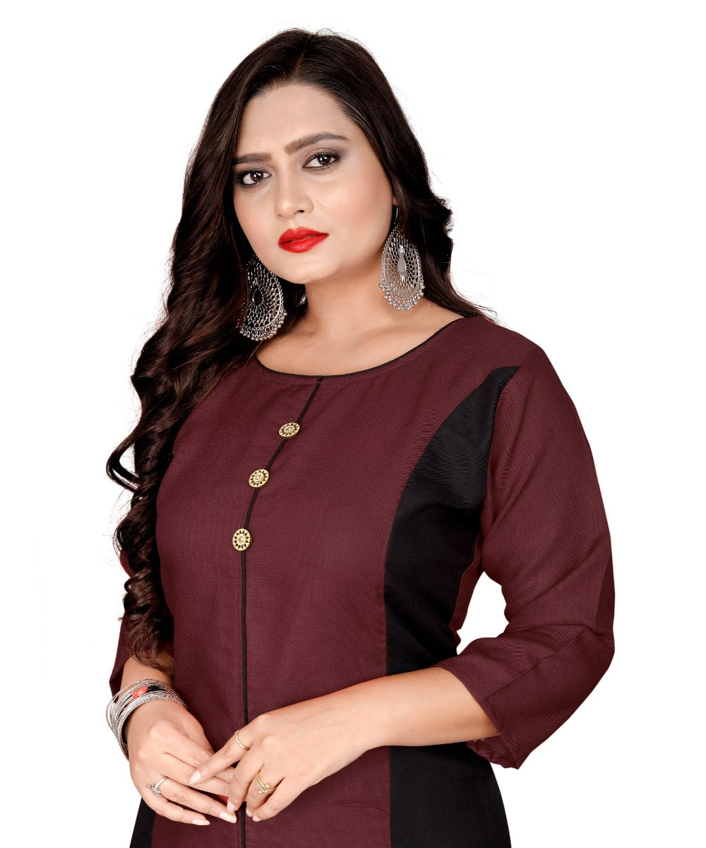 Women's Cotton Soild Straight Kurti (Brown) - GillKart
