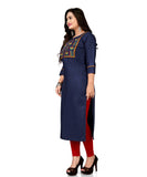 Women's Cotton Embroidery Straight Kurti (Navy Blue) - GillKart