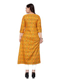 Women's Cotton Print with Foil Frontslit Kurti (Mustard Yellow) - GillKart