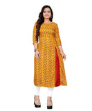 Women's Cotton Print with Foil Frontslit Kurti (Mustard Yellow) - GillKart