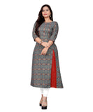 Women's Cotton Print with Foil Frontslit Kurti (Grey) - GillKart