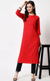 Women's Embroidery With Sequence Kurti (Red) - GillKart