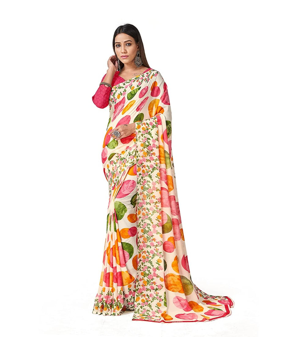 Women's Poly Georgette Printed Saree Without Blouse (Multi Color) - GillKart