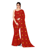 Women's Poly Georgette Printed Saree Without Blouse (Red) - GillKart
