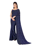 Women's Poly Georgette Printed Saree Without Blouse (Blue) - GillKart