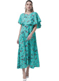 Turquoise long sleeve women's gown with half sleeves