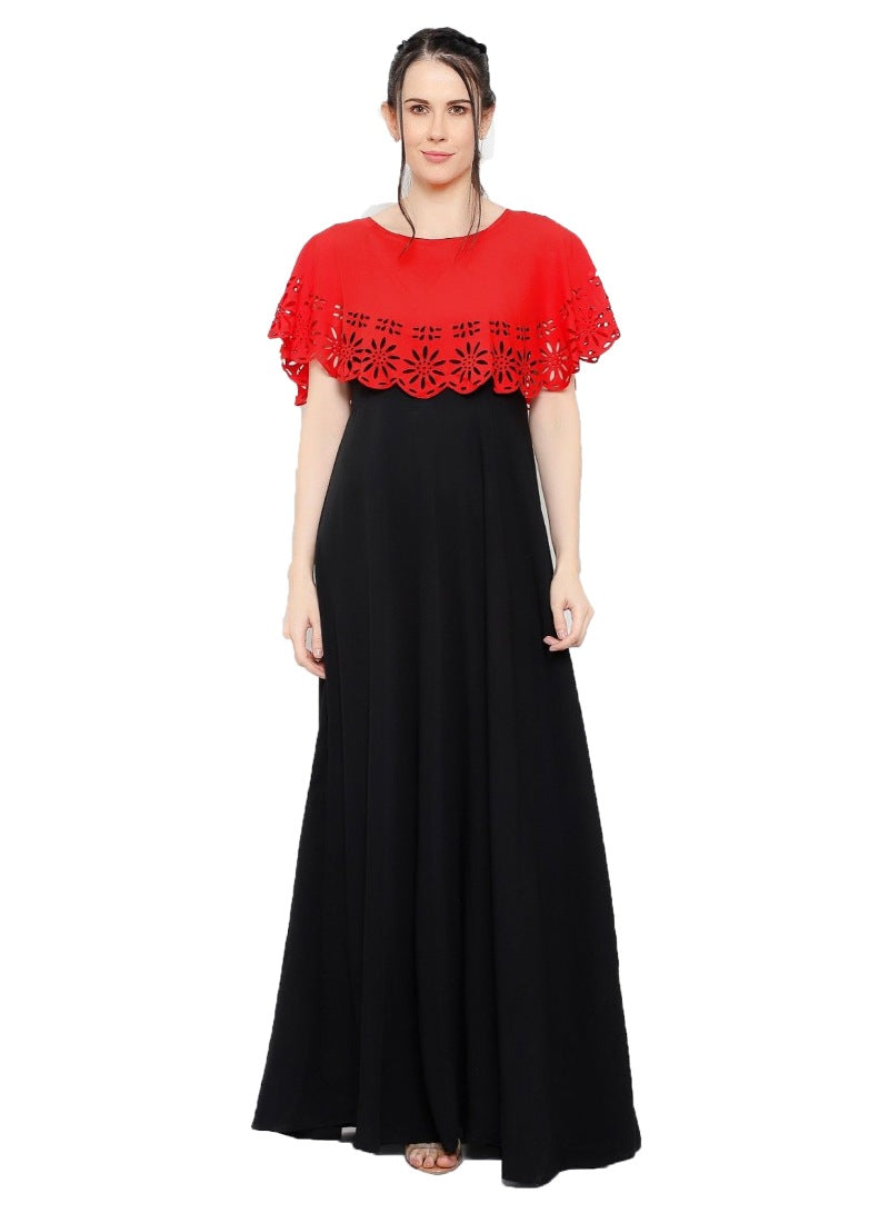Womens crepe solid sleeveless full length gown, red black