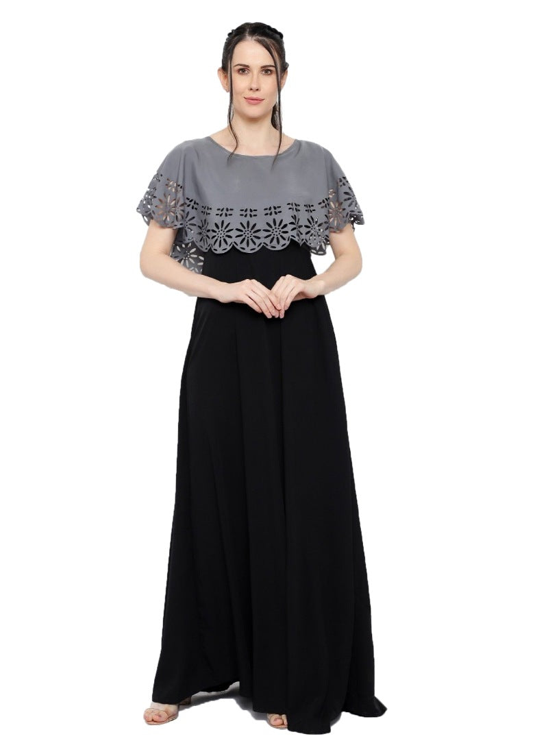 Grey crepe sleeveless full length gown