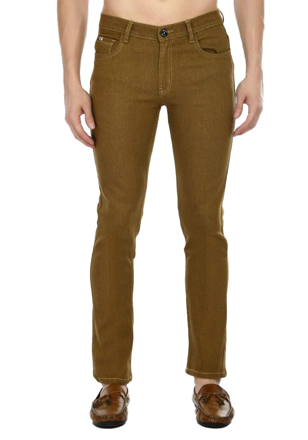 Men's Regular Fit Denim Mid Rise Jeans (Khaki) - GillKart