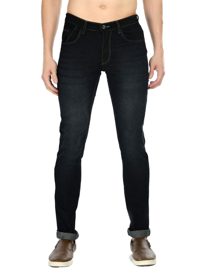 Men's Straight Fit Denim Mid Rise Jeans (Blue) - GillKart