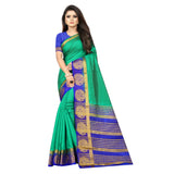 Women's Kanjivaram Silk Saree With Unstitched Blouse Piece (Green, 5-6 Mtrs) - GillKart