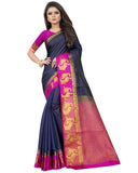 Women's Kanjivaram Silk Saree With Unstitched Blouse Piece (Navy Blue, 5-6 Mtrs) - GillKart