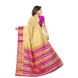 Women's Kanjivaram Silk Saree With Unstitched Blouse Piece (Beige, 5-6 Mtrs) - GillKart
