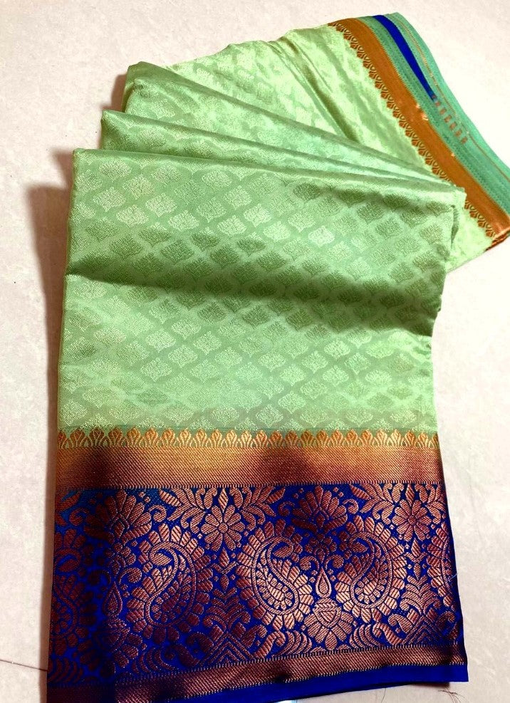 Women's Kanjivaram Silk Saree With Unstitched Blouse Piece (Light Green, 5-6 Mtrs) - GillKart