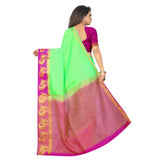 Women's Kanjivaram Silk Saree With Unstitched Blouse Piece (Light Green, 5-6 Mtrs) - GillKart