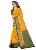Women's Kanjivaram Silk Saree With Unstitched Blouse Piece (Yellow, 5-6 Mtrs) - GillKart