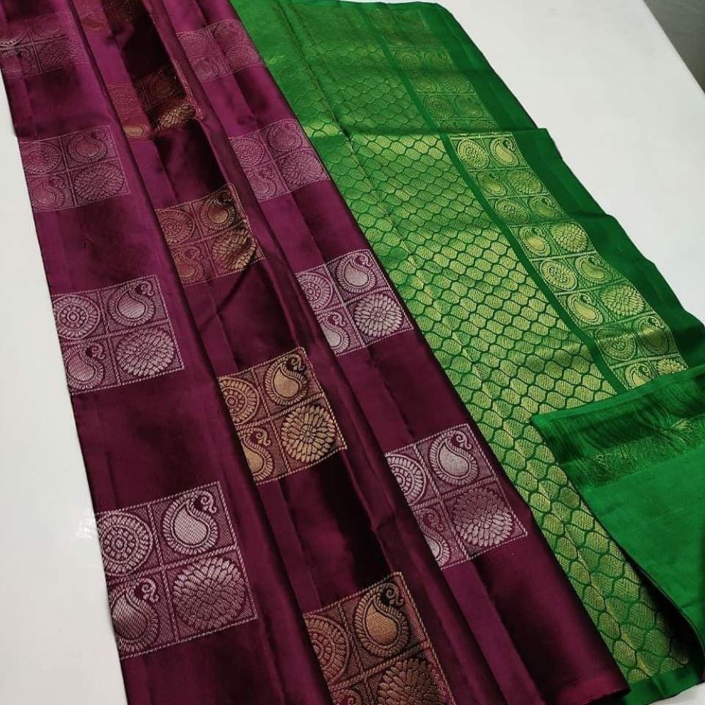 Women's Borderless Kanjivaram Silk Sarees With Unstitched Blouse (Brown) - GillKart