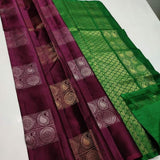 Women's Borderless Kanjivaram Silk Sarees With Unstitched Blouse (Brown) - GillKart